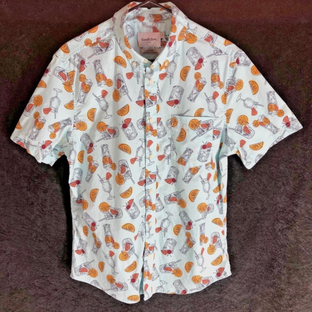 Goodfellow & Co White Short-Sleeve Cocktail Print Button-Down Shirt
